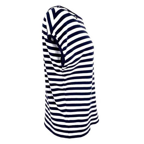 Nautical Navy & White Stripe Nautical Preppy Top Metal Logo Gromits Size Medium - Picture 5 of 5